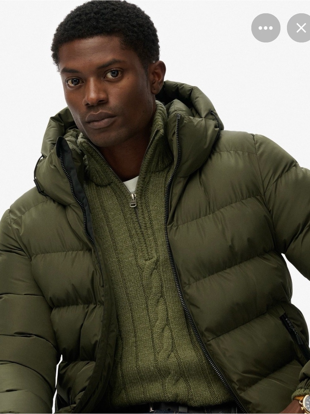 Kenneth Cole Olive Green Quilted Hooded Puffer Jacket with Black Lining